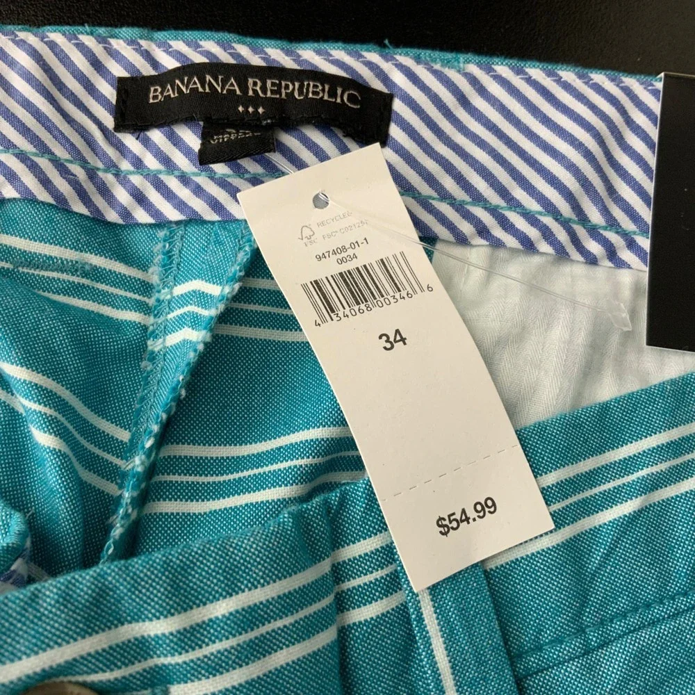 Banana Republic Deck Shorts Mens 34 Teal White Striped Slim Fit 9